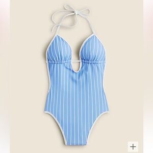 J. Crew Cutout One piece Swimsuit in Blue Stripe NWT 12